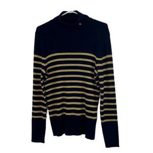 Lauren Ralph Lauren Navy Turtleneck w  Gold Metallic Stripes